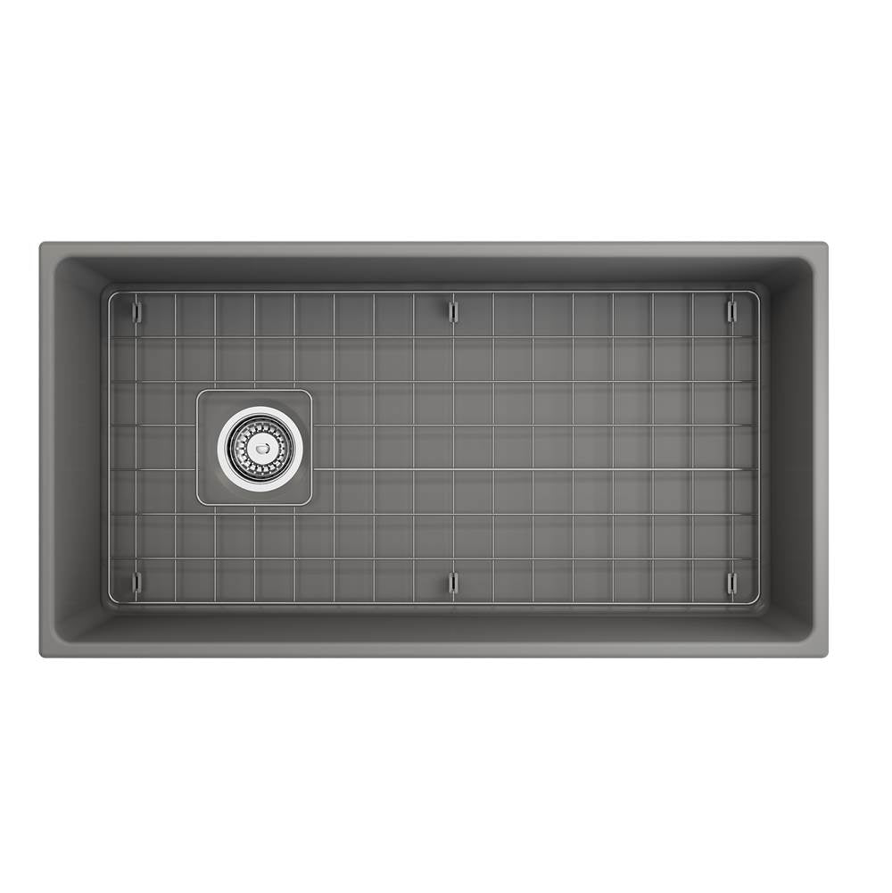 Contempo Apron Front Fireclay 36 in. Single Bowl Kitchen Sink with Protective Bottom Grid and Strainer in White