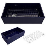 BOCCHI - Contempo Apron Front Fireclay 36 in. Single Bowl Kitchen Sink with Protective Bottom Grid and Strainer in Sapphire Blue - Sapphire Blue
