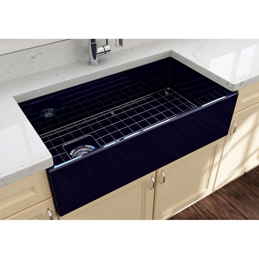 Contempo Apron Front Fireclay 36 in. Single Bowl Kitchen Sink with Protective Bottom Grid and Strainer in White