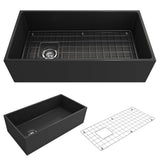 BOCCHI - Contempo Apron Front Fireclay 36 in. Single Bowl Kitchen Sink with Protective Bottom Grid and Strainer in Matte Dark Gray - Matte Dark Gray