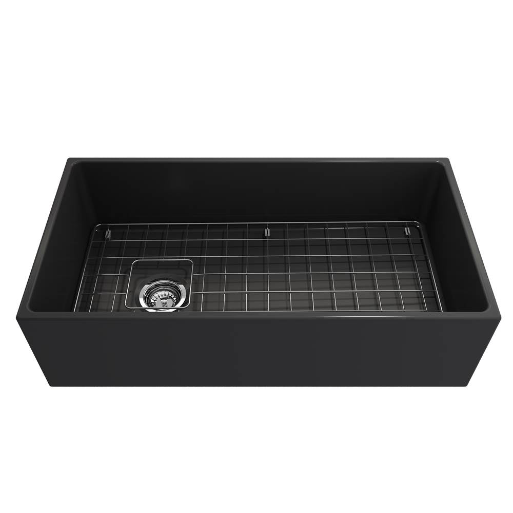 Contempo Apron Front Fireclay 36 in. Single Bowl Kitchen Sink with Protective Bottom Grid and Strainer in White