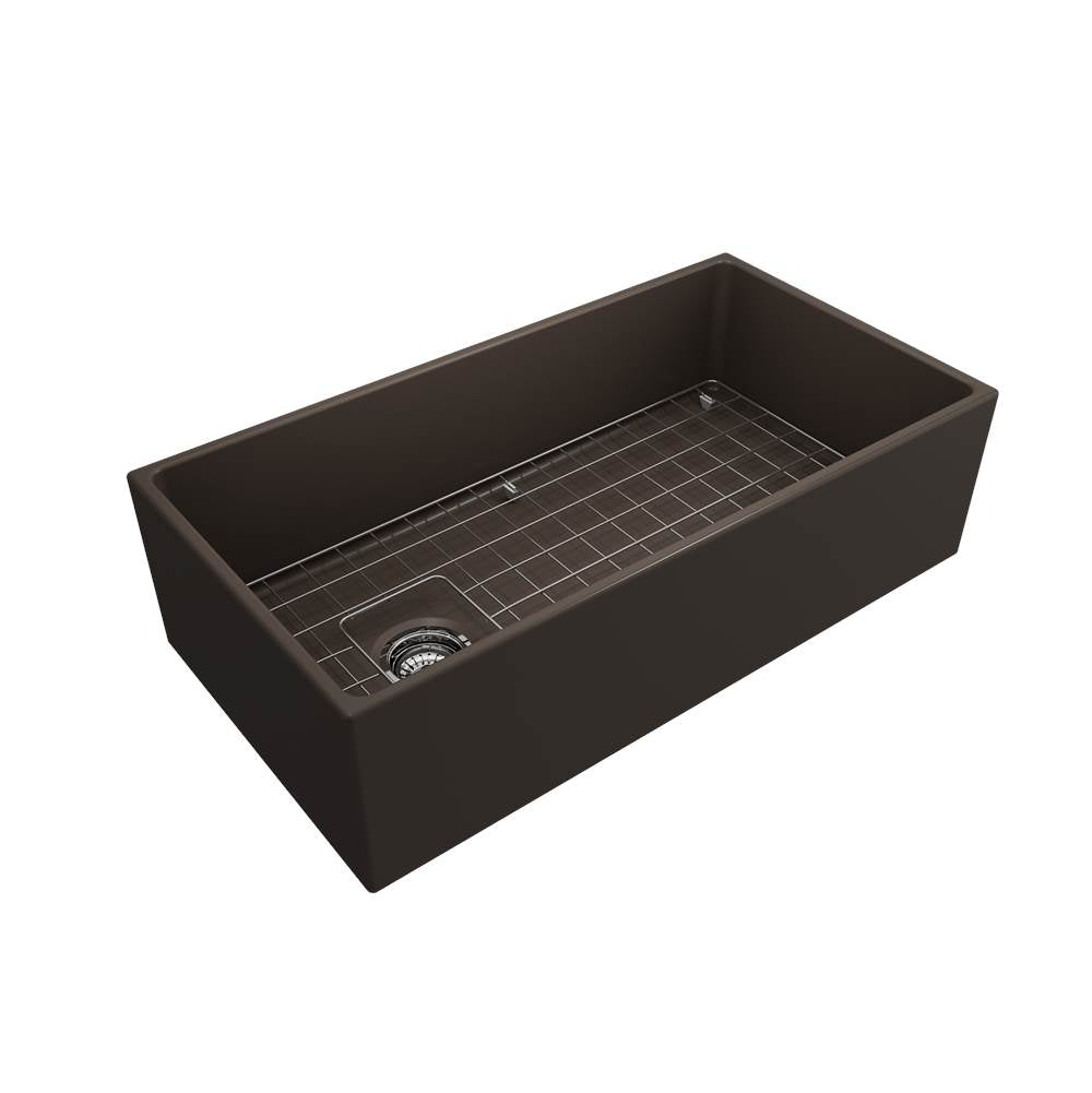 Contempo Apron Front Fireclay 36 in. Single Bowl Kitchen Sink with Protective Bottom Grid and Strainer in White