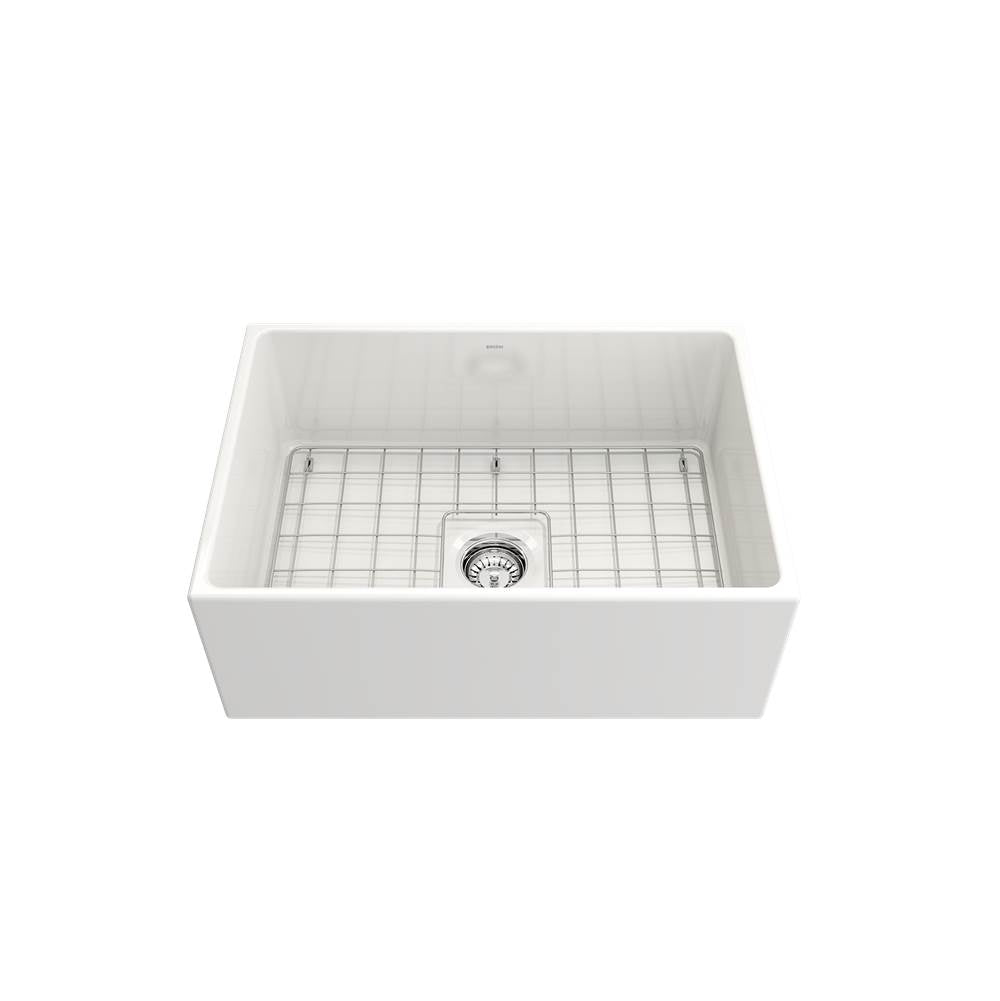 Contempo Apron Front Fireclay 27 in. Single Bowl Kitchen Sink with Protective Bottom Grid and Strainer in White