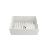 Contempo Apron Front Fireclay 27 in. Single Bowl Kitchen Sink with Protective Bottom Grid and Strainer in White