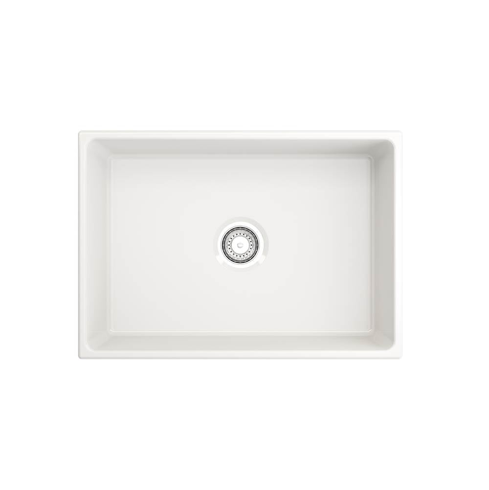 Contempo Apron Front Fireclay 27 in. Single Bowl Kitchen Sink with Protective Bottom Grid and Strainer in White