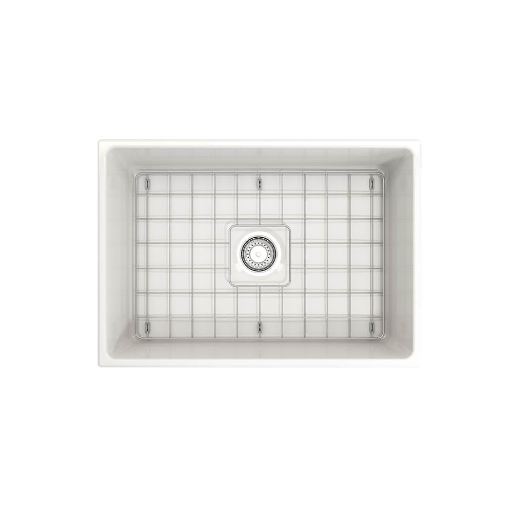 Contempo Apron Front Fireclay 27 in. Single Bowl Kitchen Sink with Protective Bottom Grid and Strainer in White