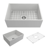 BOCCHI - Contempo Apron Front Fireclay 27 in. Single Bowl Kitchen Sink with Protective Bottom Grid and Strainer in Matte White - Matte White