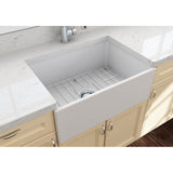 Contempo Apron Front Fireclay 27 in. Single Bowl Kitchen Sink with Protective Bottom Grid and Strainer in White