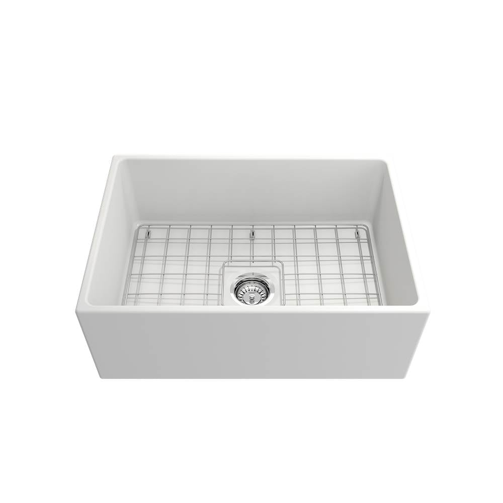 Contempo Apron Front Fireclay 27 in. Single Bowl Kitchen Sink with Protective Bottom Grid and Strainer in White