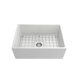 Contempo Apron Front Fireclay 27 in. Single Bowl Kitchen Sink with Protective Bottom Grid and Strainer in White