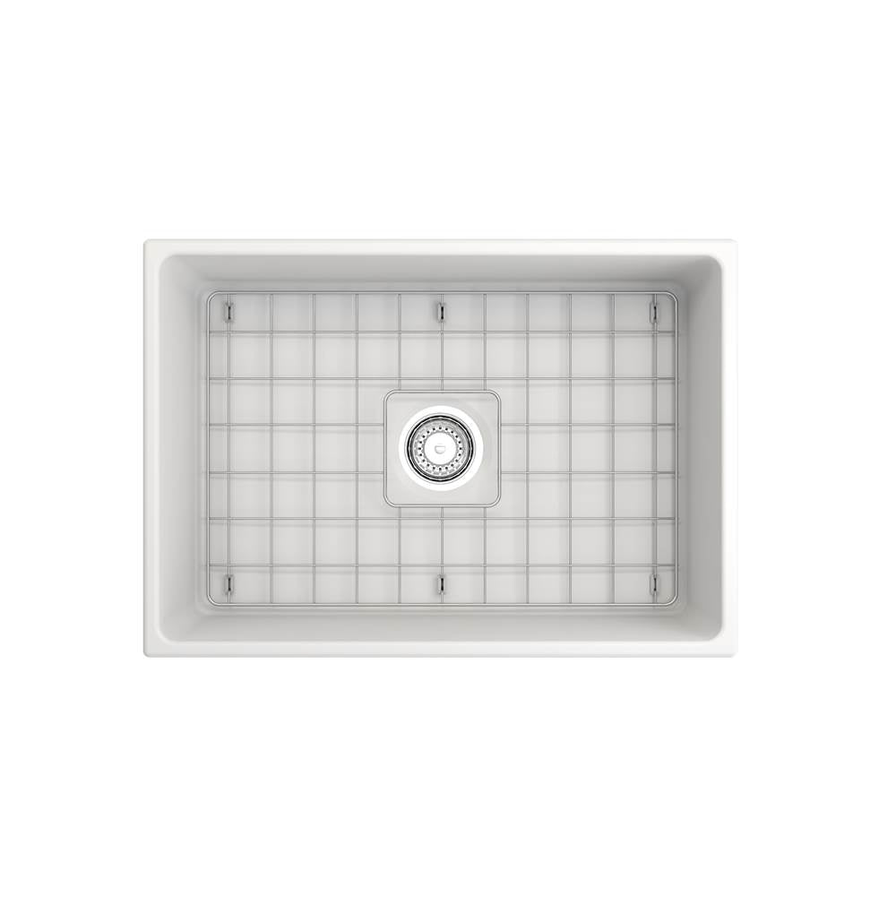 Contempo Apron Front Fireclay 27 in. Single Bowl Kitchen Sink with Protective Bottom Grid and Strainer in White