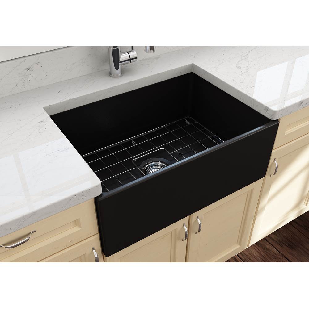 Contempo Apron Front Fireclay 27 in. Single Bowl Kitchen Sink with Protective Bottom Grid and Strainer in White