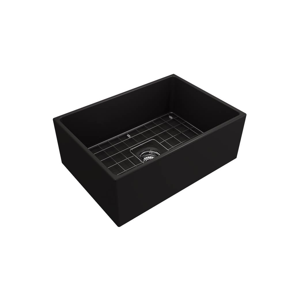 Contempo Apron Front Fireclay 27 in. Single Bowl Kitchen Sink with Protective Bottom Grid and Strainer in White