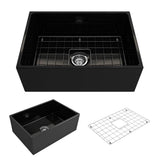 BOCCHI - Contempo Apron Front Fireclay 27 in. Single Bowl Kitchen Sink with Protective Bottom Grid and Strainer in Black - Black