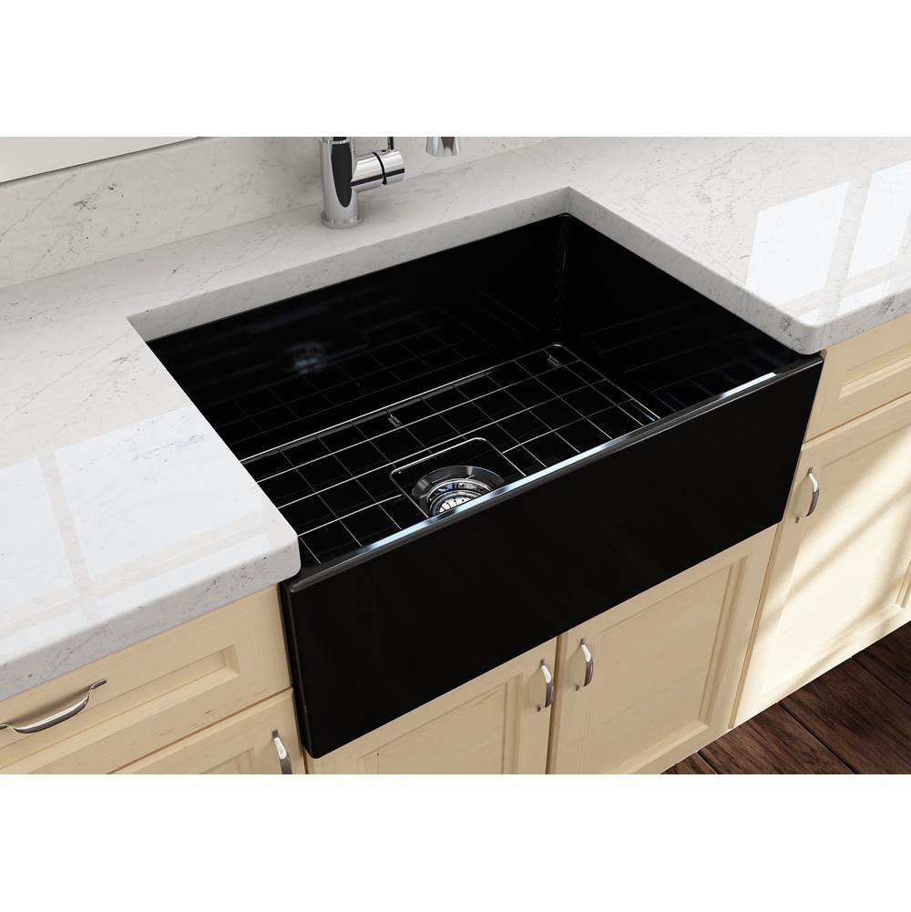 Contempo Apron Front Fireclay 27 in. Single Bowl Kitchen Sink with Protective Bottom Grid and Strainer in White