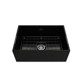 Contempo Apron Front Fireclay 27 in. Single Bowl Kitchen Sink with Protective Bottom Grid and Strainer in White