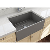 Contempo Apron Front Fireclay 27 in. Single Bowl Kitchen Sink with Protective Bottom Grid and Strainer in White
