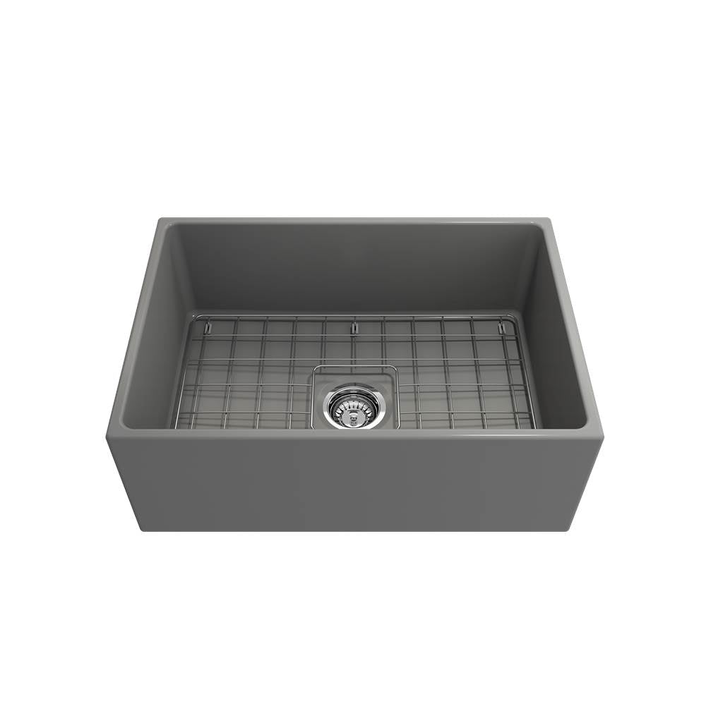 Contempo Apron Front Fireclay 27 in. Single Bowl Kitchen Sink with Protective Bottom Grid and Strainer in White