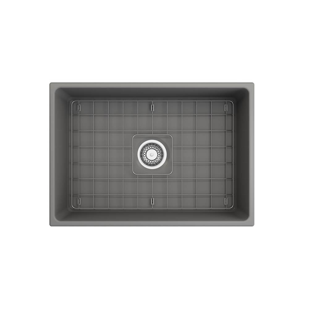 Contempo Apron Front Fireclay 27 in. Single Bowl Kitchen Sink with Protective Bottom Grid and Strainer in White