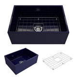 BOCCHI - Contempo Apron Front Fireclay 27 in. Single Bowl Kitchen Sink with Protective Bottom Grid and Strainer in Sapphire Blue - Sapphire Blue