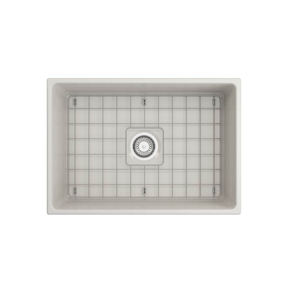 Contempo Apron Front Fireclay 27 in. Single Bowl Kitchen Sink with Protective Bottom Grid and Strainer in White