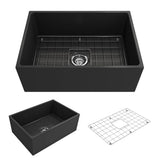 BOCCHI - Contempo Apron Front Fireclay 27 in. Single Bowl Kitchen Sink with Protective Bottom Grid and Strainer in Matte Dark Gray - Matte Dark Gray