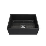 Contempo Apron Front Fireclay 27 in. Single Bowl Kitchen Sink with Protective Bottom Grid and Strainer in White