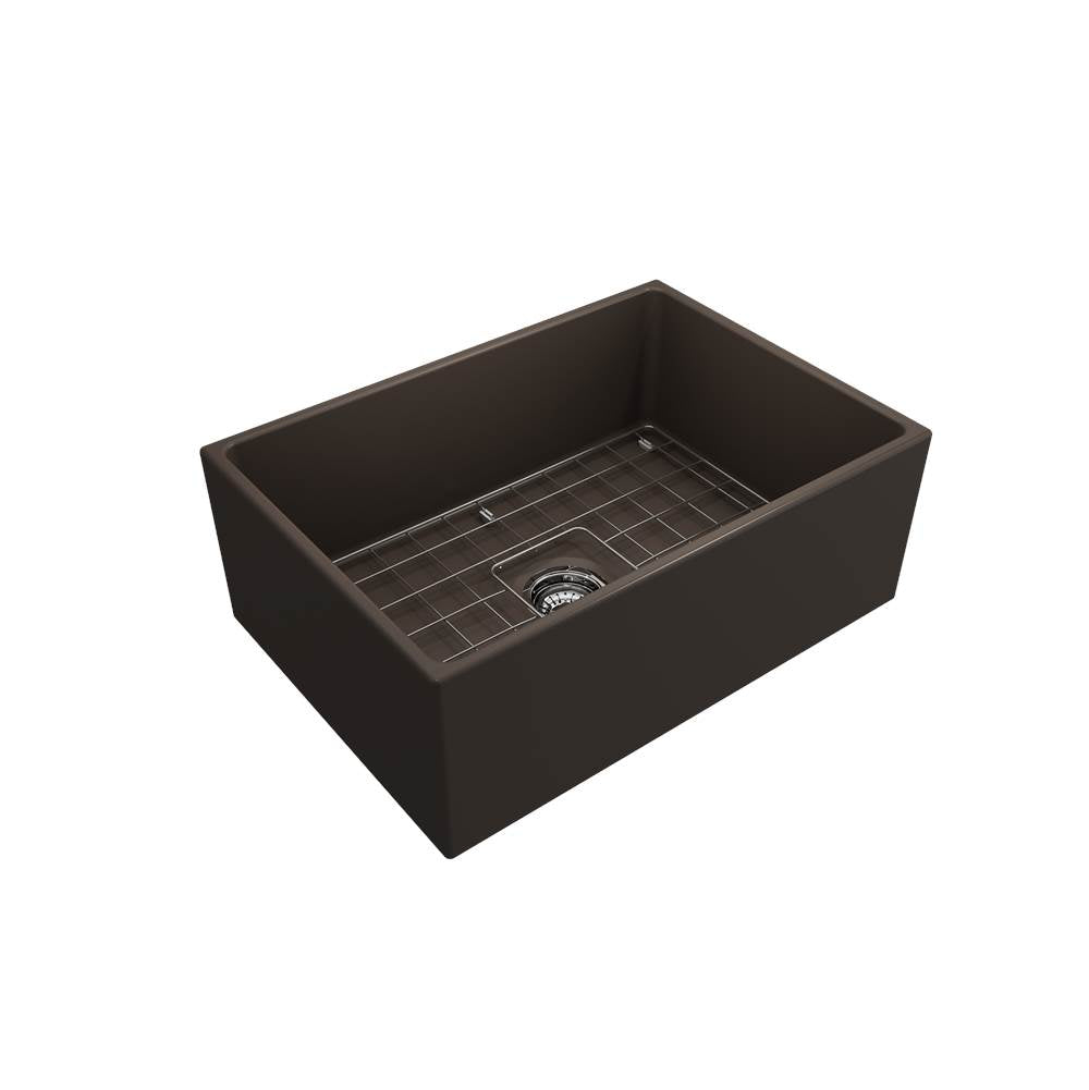 Contempo Apron Front Fireclay 27 in. Single Bowl Kitchen Sink with Protective Bottom Grid and Strainer in White