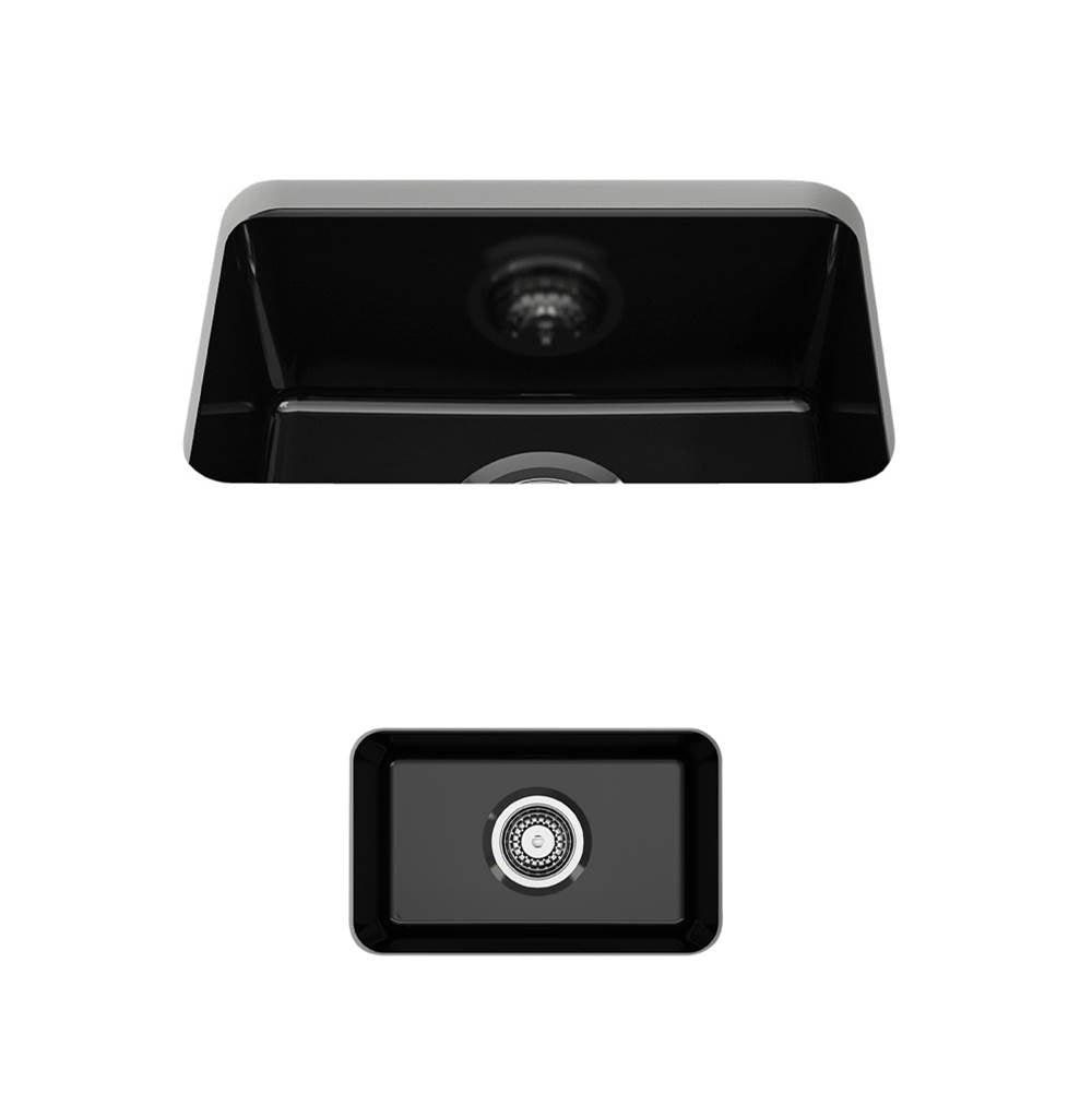 BOCCHI - Sotto Dual-mount Fireclay 12 in. Single Bowl Bar Sink with Strainer in Black - Black