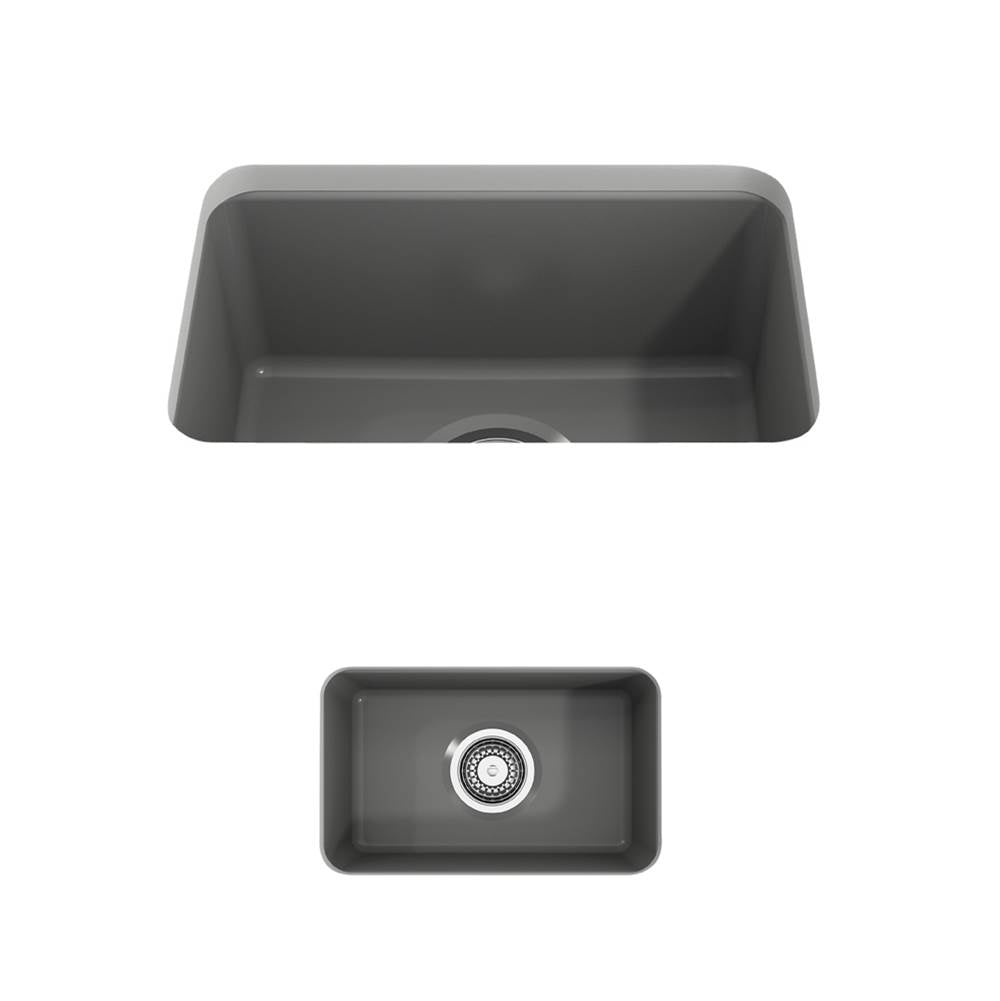 BOCCHI - Sotto Dual-mount Fireclay 12 in. Single Bowl Bar Sink with Strainer in Matte Gray - Matte Gray