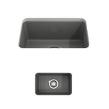 BOCCHI - Sotto Dual-mount Fireclay 12 in. Single Bowl Bar Sink with Strainer in Matte Gray - Matte Gray