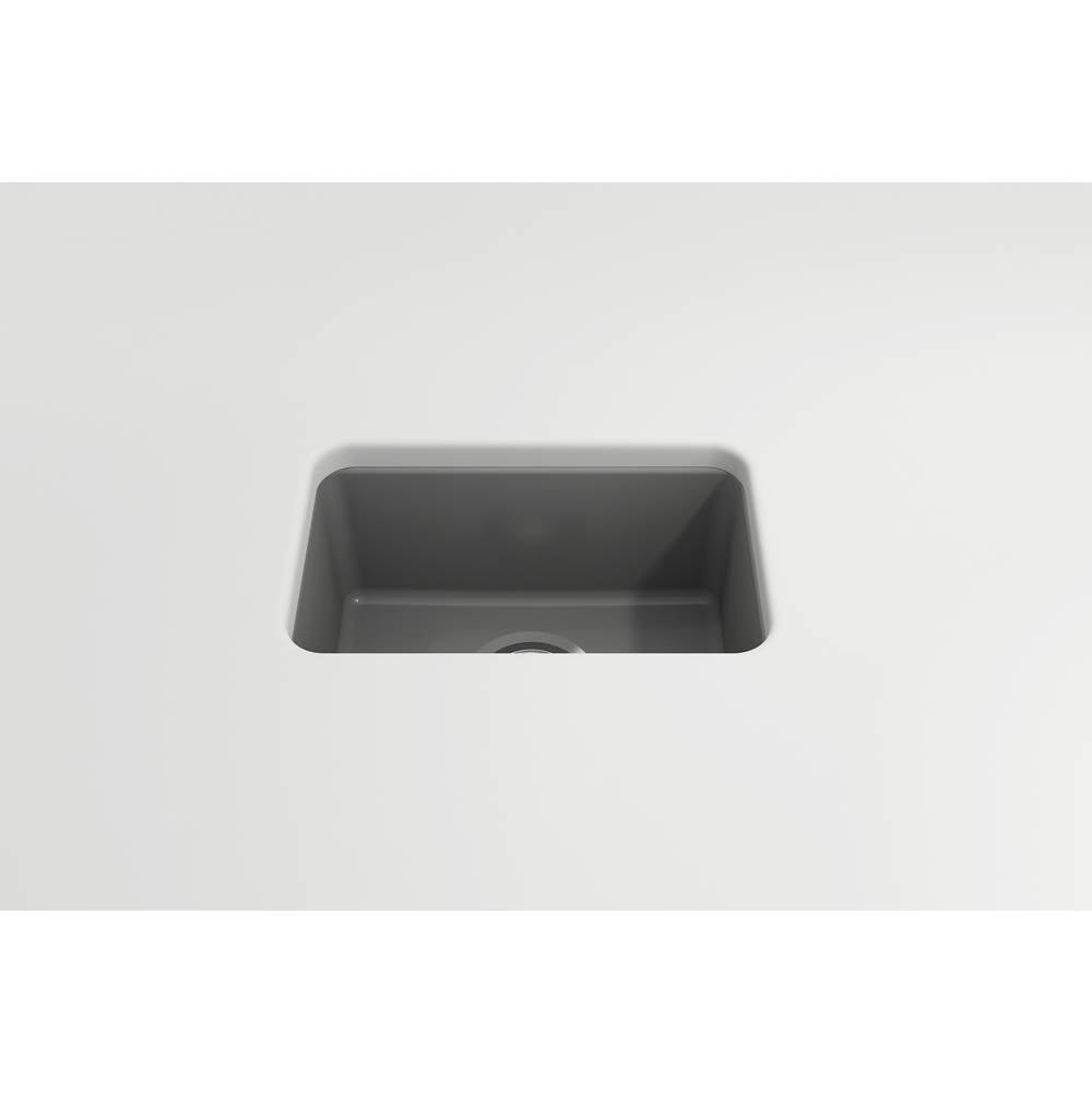 Sotto Dual-mount Fireclay 12 in. Single Bowl Bar Sink with  Strainer in Matte Dark Gray