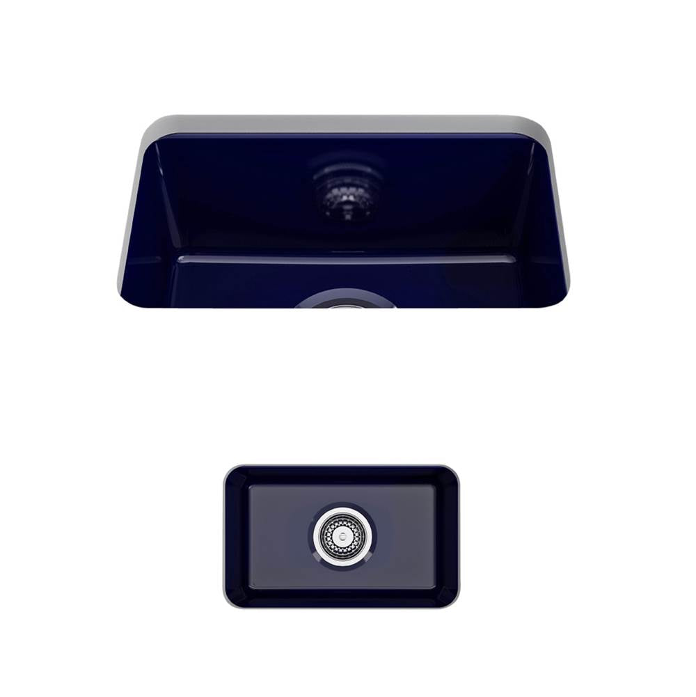 BOCCHI - Sotto Dual-mount Fireclay 12 in. Single Bowl Bar Sink with Strainer in Sapphire Blue - Sapphire Blue