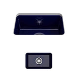 BOCCHI - Sotto Dual-mount Fireclay 12 in. Single Bowl Bar Sink with Strainer in Sapphire Blue - Sapphire Blue
