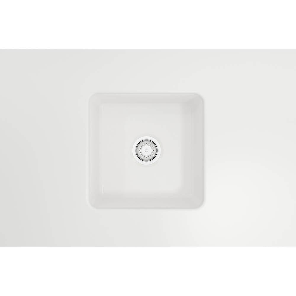 Sotto Dual-mount Fireclay 18 in. Single Bowl Bar Sink with Protective Bottom Grid and Strainer in White