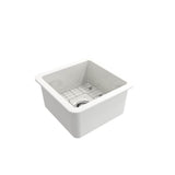 Sotto Dual-mount Fireclay 18 in. Single Bowl Bar Sink with Protective Bottom Grid and Strainer in White