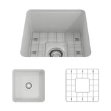 BOCCHI - Sotto Dual-mount Fireclay 18 in. Single Bowl Bar Sink with Protective Bottom Grid and Strainer in White - Matte White
