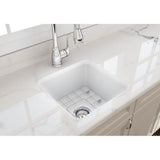 Sotto Dual-mount Fireclay 18 in. Single Bowl Bar Sink with Protective Bottom Grid and Strainer in White