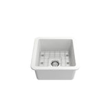 Sotto Dual-mount Fireclay 18 in. Single Bowl Bar Sink with Protective Bottom Grid and Strainer in White