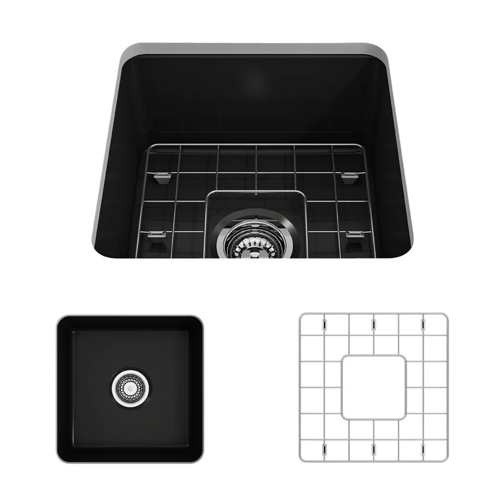 BOCCHI - Sotto Dual-mount Fireclay 18 in. Single Bowl Bar Sink with Protective Bottom Grid and Strainer in Matte Black - Matte Black