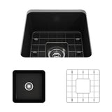 BOCCHI - Sotto Dual-mount Fireclay 18 in. Single Bowl Bar Sink with Protective Bottom Grid and Strainer in Matte Black - Matte Black
