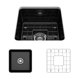 BOCCHI - Sotto Dual-mount Fireclay 18 in. Single Bowl Bar Sink with Protective Bottom Grid and Strainer in Black - Black