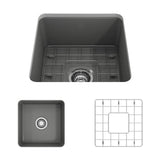 BOCCHI - Sotto Dual-mount Fireclay 18 in. Single Bowl Bar Sink with Protective Bottom Grid and Strainer in Matte Gray - Matte Gray
