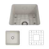 BOCCHI - Sotto Dual-mount Fireclay 18 in. Single Bowl Bar Sink with Protective Bottom Grid and Strainer in Biscuit - Biscuit