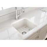 Sotto Dual-mount Fireclay 18 in. Single Bowl Bar Sink with Protective Bottom Grid and Strainer in White