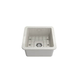 Sotto Dual-mount Fireclay 18 in. Single Bowl Bar Sink with Protective Bottom Grid and Strainer in White