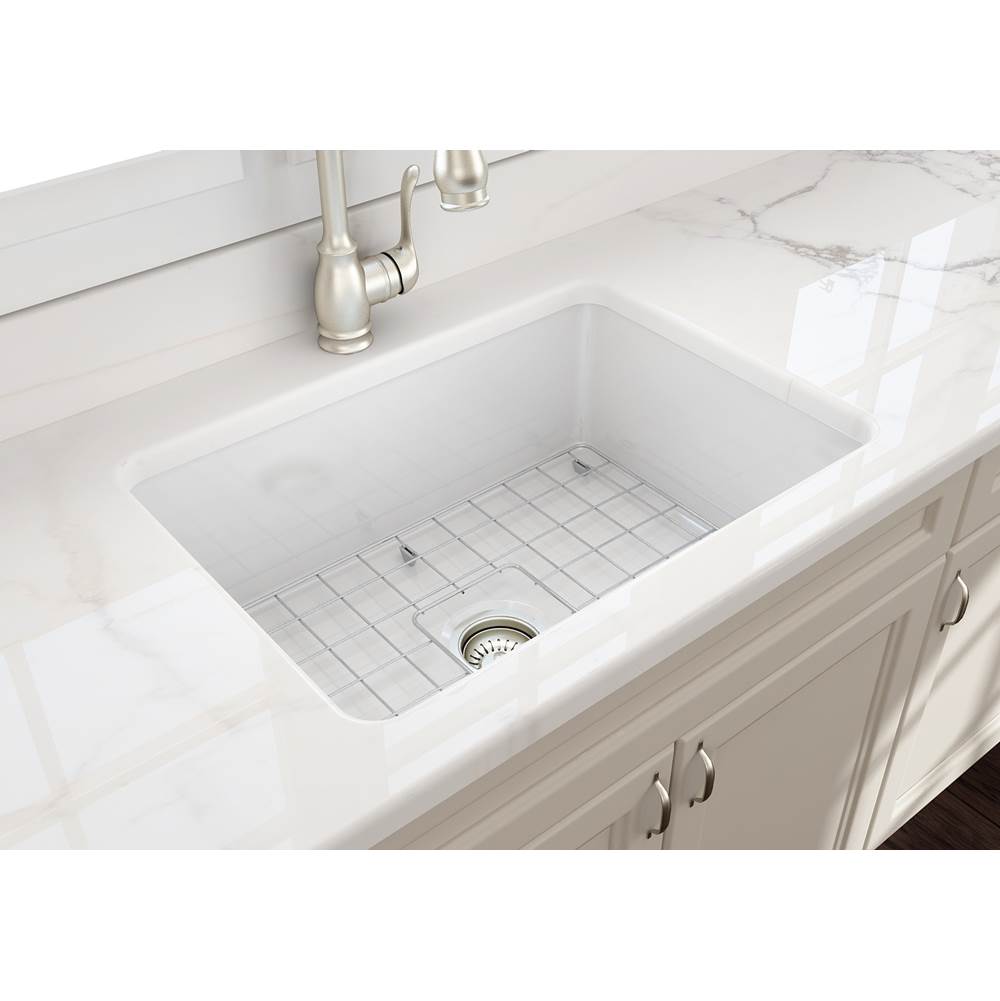 Sotto Dual-mount Fireclay 27 in. Single Bowl Kitchen Sink with Protective Bottom Grid and Strainer in White