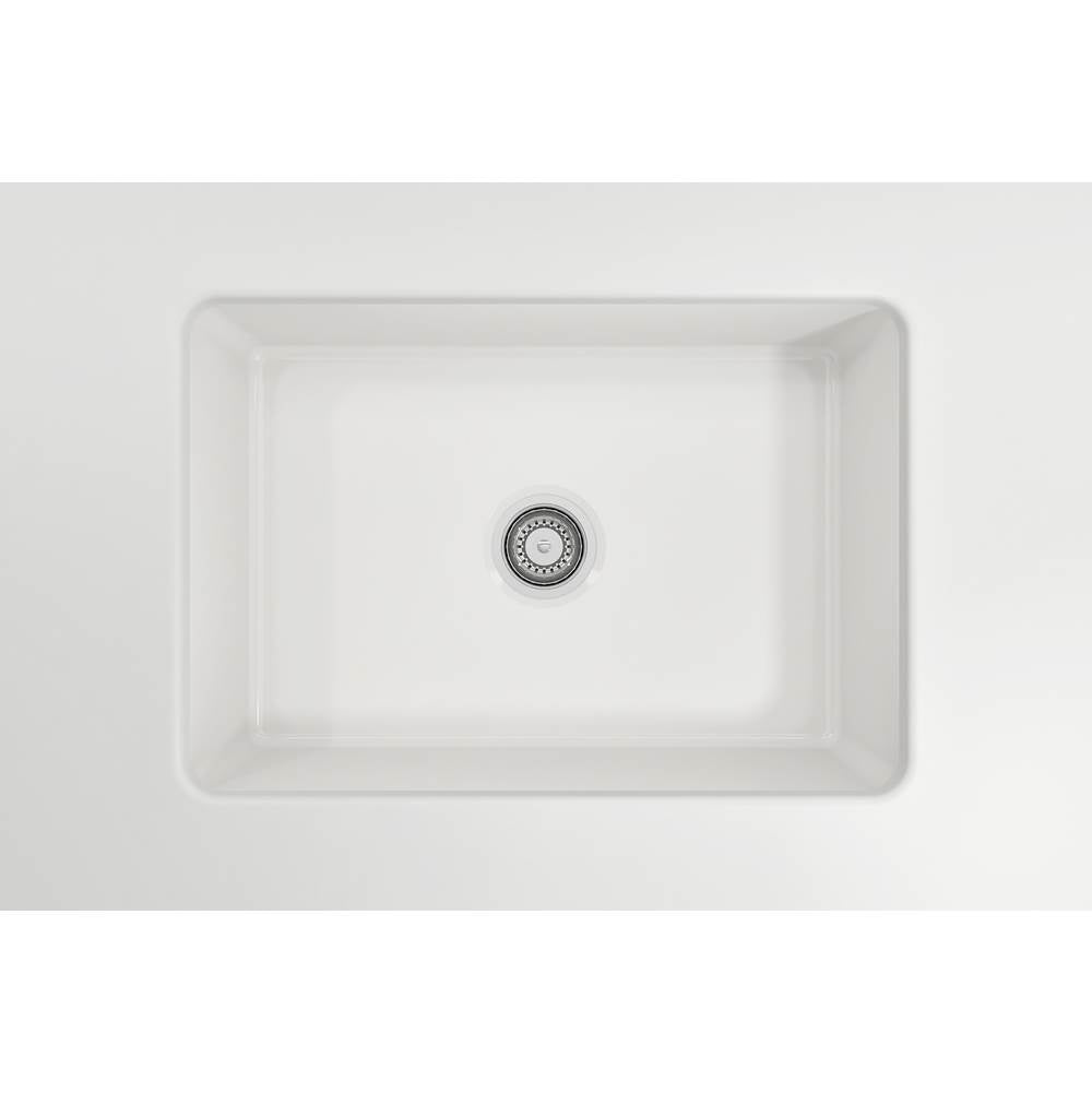 Sotto Dual-mount Fireclay 27 in. Single Bowl Kitchen Sink with Protective Bottom Grid and Strainer in White