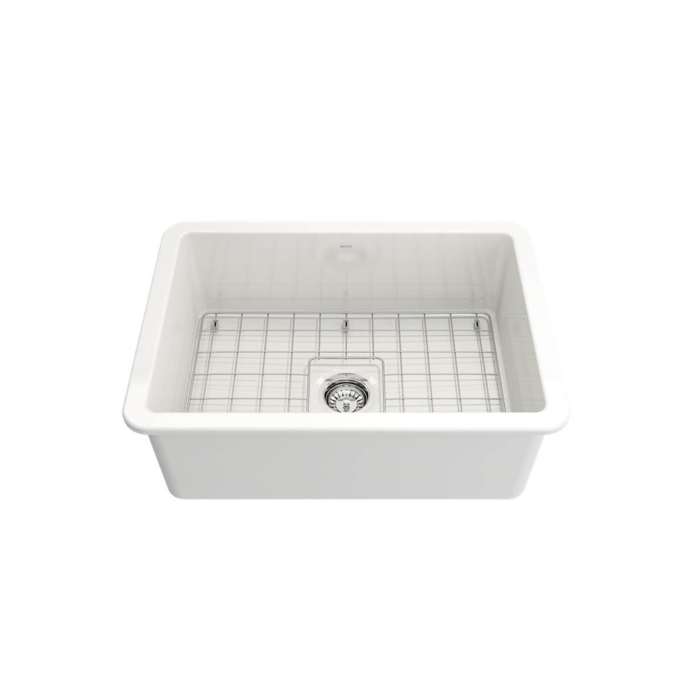 Sotto Dual-mount Fireclay 27 in. Single Bowl Kitchen Sink with Protective Bottom Grid and Strainer in White