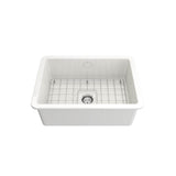 Sotto Dual-mount Fireclay 27 in. Single Bowl Kitchen Sink with Protective Bottom Grid and Strainer in White